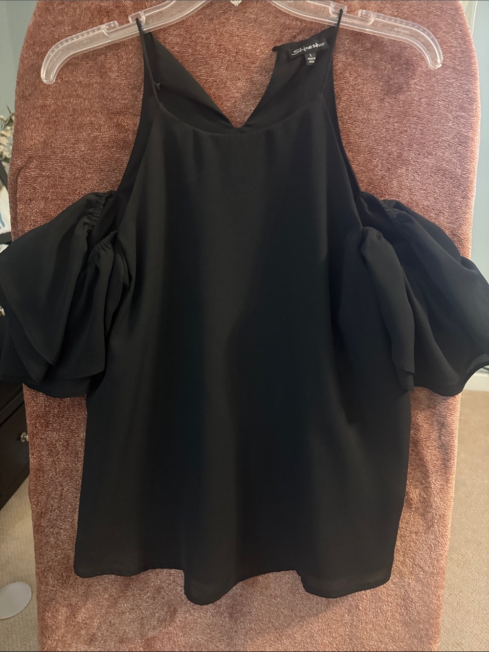 Black Cold-Shoulder Ruffle Sleeve Top